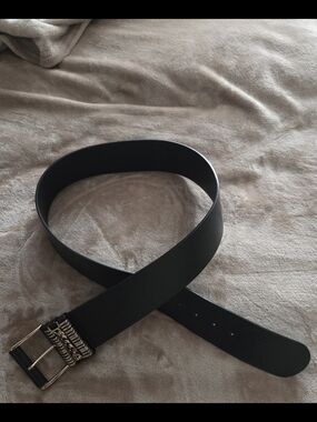 Women's Black Leather Dress Belt with Brushed Metal Buckle